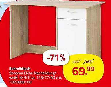 Schreibtisch Sonoma Eiche Nachbildung/weiß, B/H/T ca. 123/77/50 cm, 1023080100