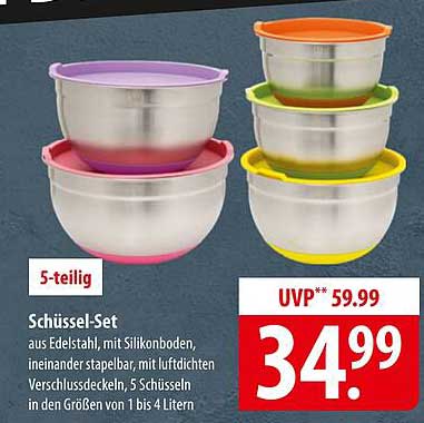 Schüssel-Set 5-teilig aus Edelstahl mit Silikonboden