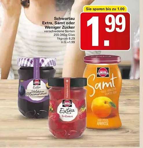 Schwartau Extra, Samt oder Weniger Zucker – Verschiedene Sorten 255-340g Glas