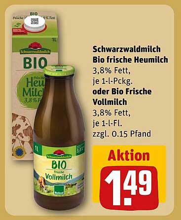 Schwarzwaldmilch Bio frische Heumilch 1L oder Bio Frische Vollmilch 1L