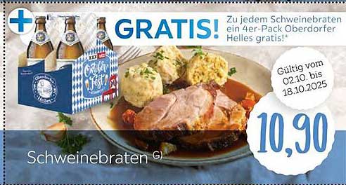 Schweinebraten mit gratis 4er-Pack Oberdorfer Helles