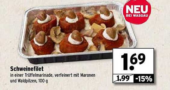 Schweinefilet in Trüffelmarinade mit Maronen und Waldpilzen, 100 g