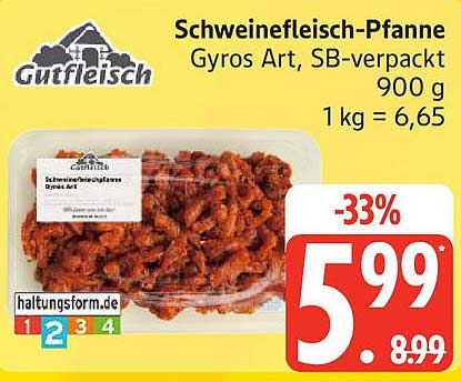 Schweinefleisch-Pfanne Gyros Art, SB-verpackt 900 g