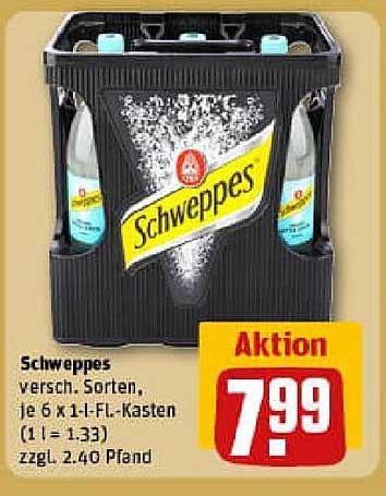 Schweppes Getränke, verschiedene Sorten, 6 x 1,1-Liter-Kasten