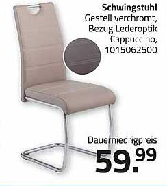 Schwingstuhl mit verchromtem Gestell und Lederoptik Cappuccino