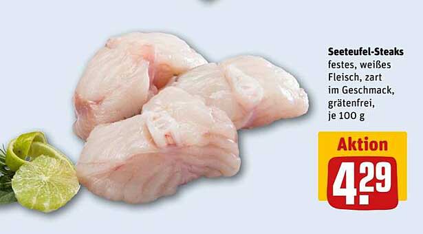 Seeteufel-Steaks, festes, weißes Fleisch, zart im Geschmack, grätenfrei, je 100 g
