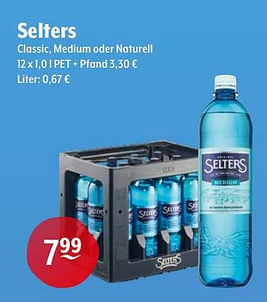 Selters Classic, Medium oder Naturell 12 x 1,0 l PET