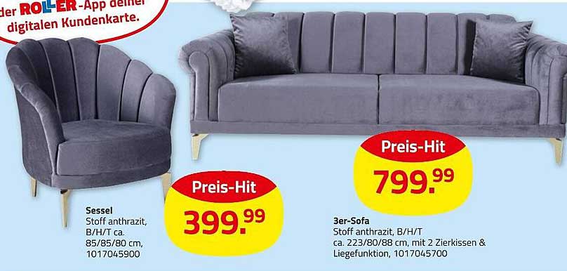 Sessel Anthrazit und 3er-Sofa Anthrazit – Preis-Hits bei ROLLER