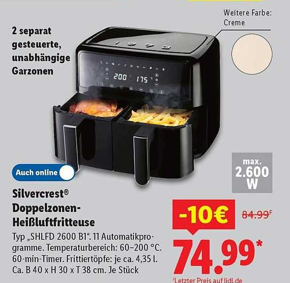 Silvercrest® Doppelzonen-Heißluftfritteuse