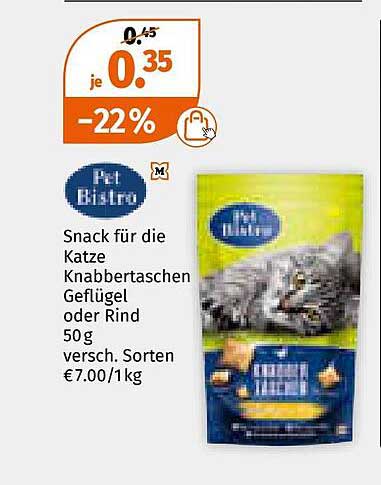 Snack für die Katze - Knabbertaschen Geflügel oder Rind 50g