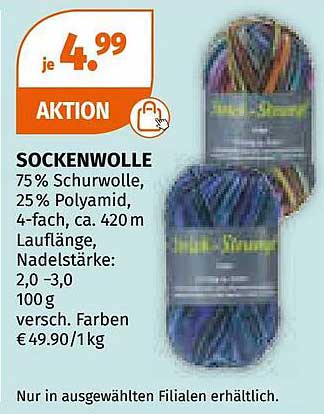 Sockenwolle 75% Schurwolle, 25% Polyamid - Aktion 4,99€