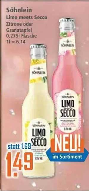 Söhnlein Limo meets Secco Zitrone oder Granatapfel 0,275 l Flasche