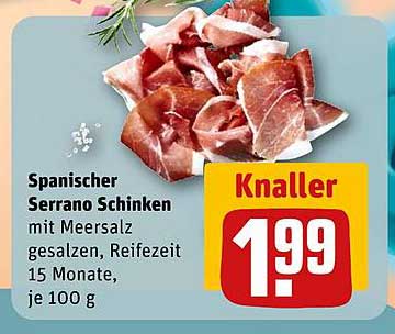 Spanischer Serrano Schinken mit Meersalz, Reifezeit 15 Monate, je 100 g