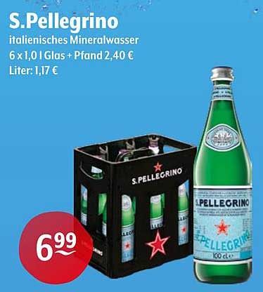S.Pellegrino italienisches Mineralwasser 6 x 1,0 l Glas + Pfand 2,40 €