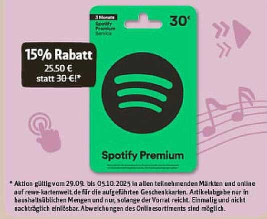 Spotify Premium 3 Monate für nur 25,50 € statt 30 € – 15% Rabatt