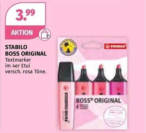 STABILO BOSS ORIGINAL Textmarker im 4er Etui, verschiedene rosa Töne