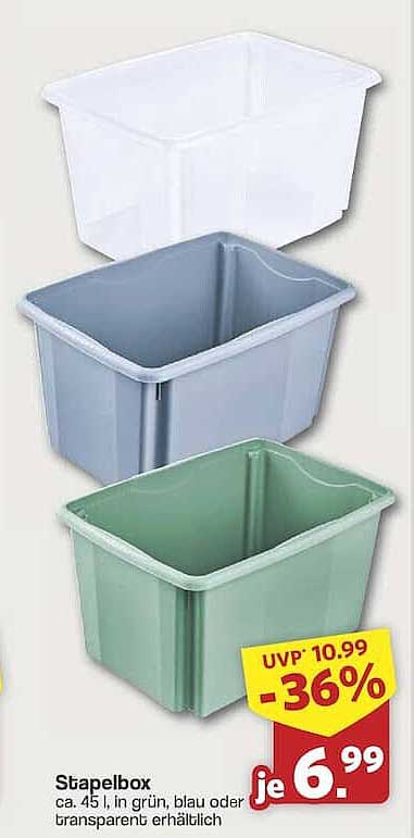 Stapelbox, ca. 45 l, in grün, blau oder transparent erhältlich