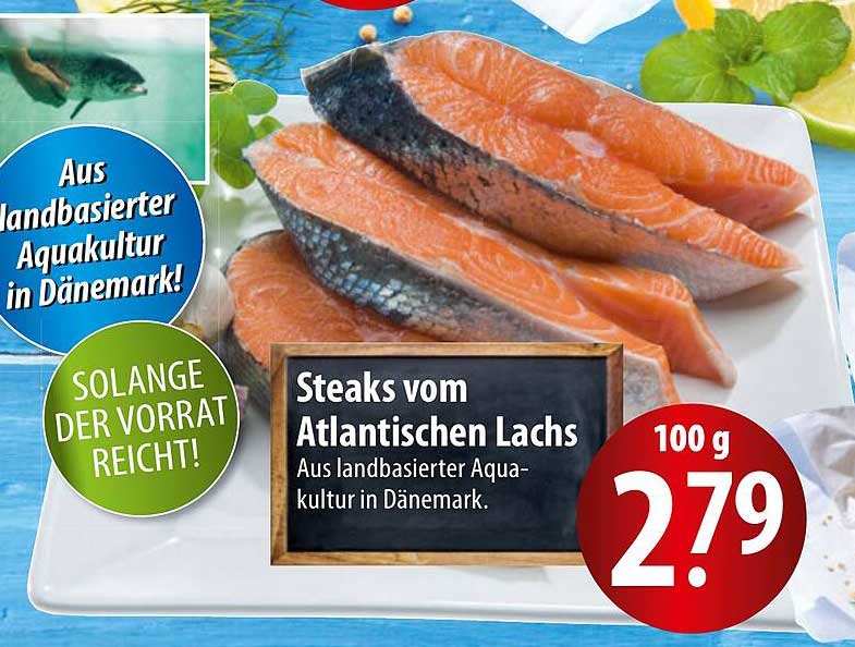 Steaks vom Atlantischen Lachs aus landbasierter Aquakultur in Dänemark
