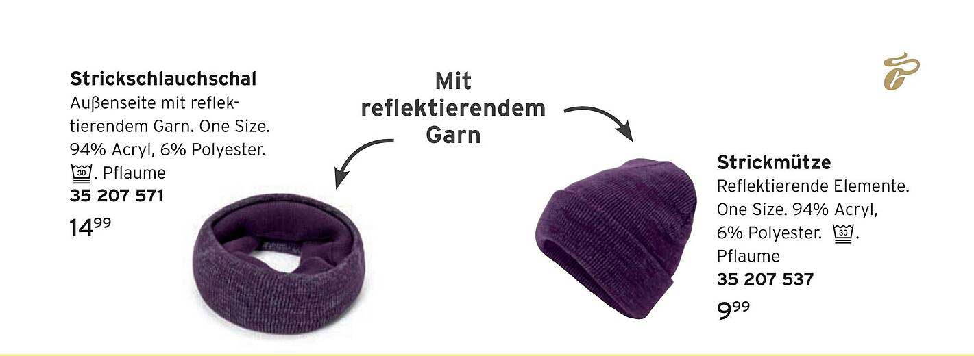 Strickschal und Mütze mit reflektierendem Garn