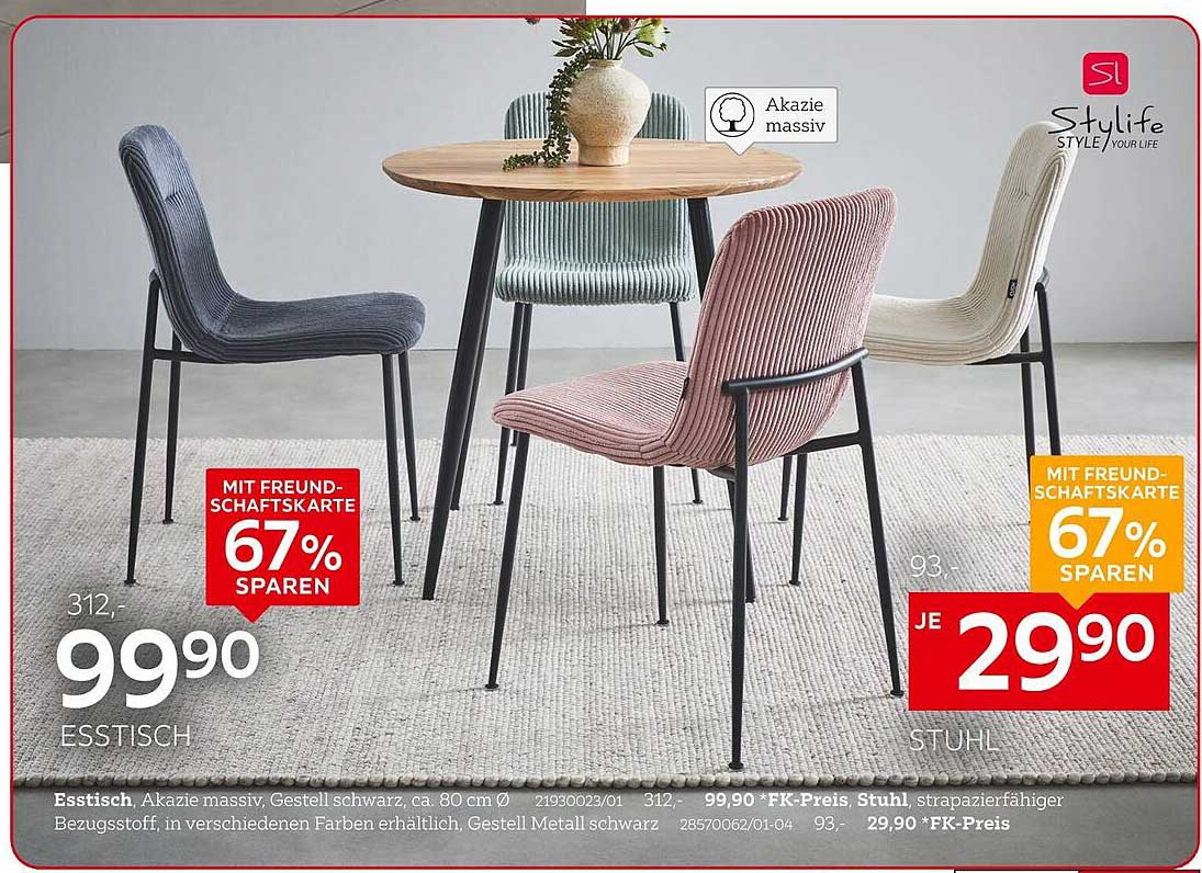 Stylife Esszimmertisch aus massiver Akazie und Stühle im Set