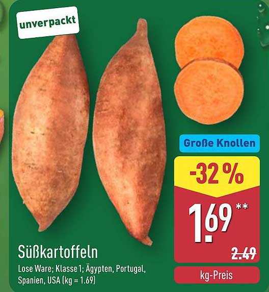 Süßkartoffeln - Lose Ware Klasse 1, Ägypten, Portugal, Spanien, USA (kg = 1,69)