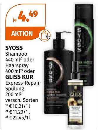 SYOSS Shampoo 440ml oder Haarspray 400ml oder GLISS KUR Express-Repair-Spülung 200ml