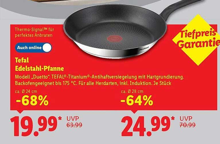 Tefal Edelstahl-Pfanne Modell „Duetto“ (ca. Ø 24 cm und Ø 28 cm)
