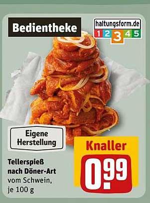 Tellerspieß nach Döner-Art vom Schwein, je 100 g
