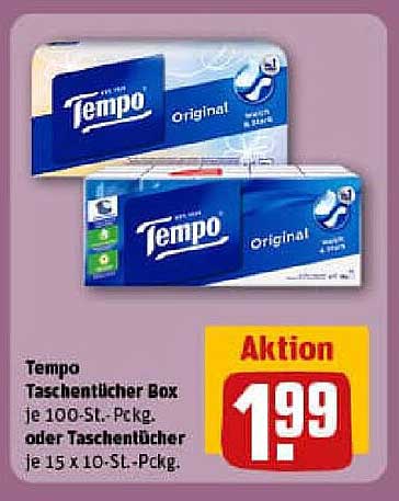 Tempo Taschentücher Box je 100-St.-Pkg. oder Taschentücher je 15 x 10-St.-Pkg.