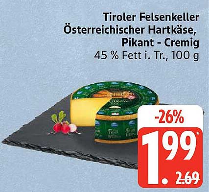 Tiroler Felsenkeller Österreichischer Hartkäse, Pikant - Cremig