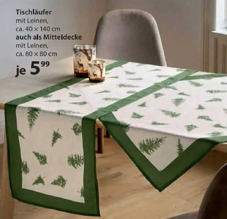 Tischläufer mit Leinen, ca. 40 x 140 cm und Mitteldecke, ca. 80 x 80 cm