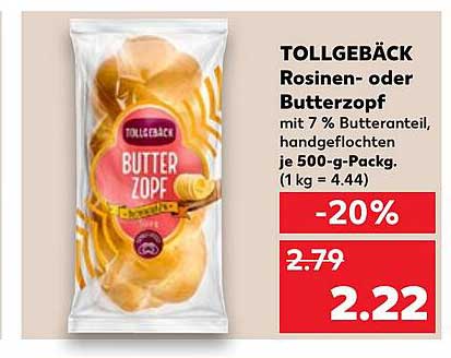 Tollgeback Rosinen- oder Butterzopf, 500-g-Packung