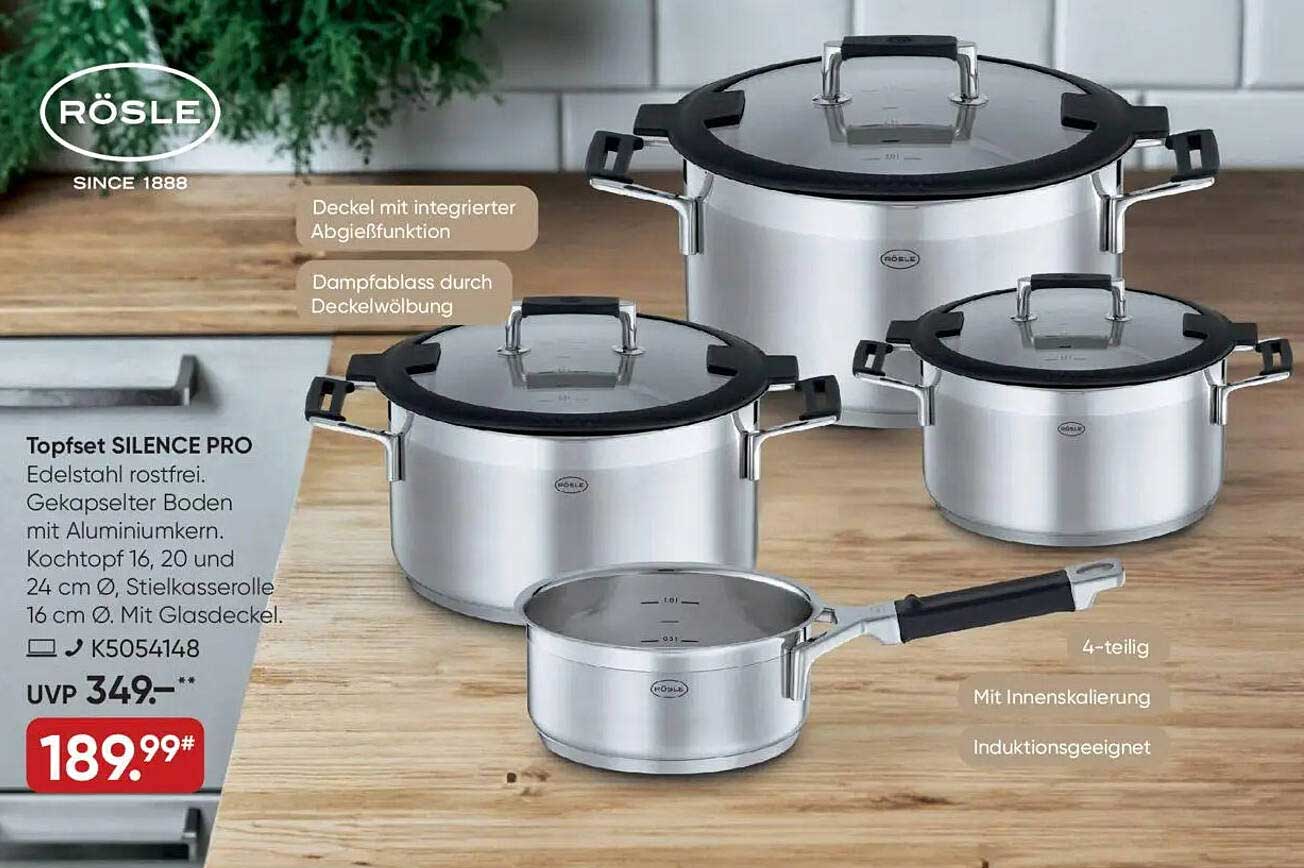 Topfset SILENCE PRO von Rösle - 4-teilig mit Glasdeckeln
