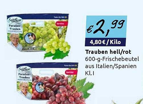 Trauben hell/rot 600-g-Frischebeutel aus Italien/Spanien Kl. I