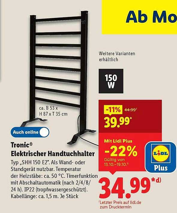 Tronic® Elektrischer Handtuchhalter SHH 150 E2