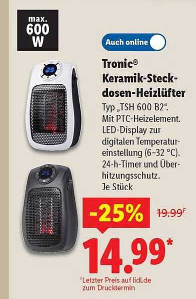 Tronic® Keramik-Steckdosen-Heizlüfter Typ „TSH 600 B2“