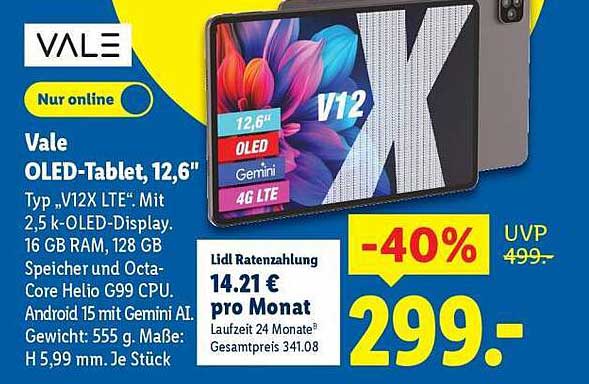 Vale OLED-Tablet 12,6" - Typ 'V12X LTE'