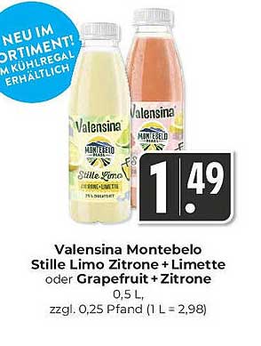 Valensina Montebelo Stille Limo Zitrone + Limette oder Grapefruit + Zitrone 0,5 L