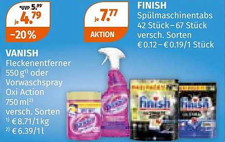 VANISH Fleckenentferner 550 g oder Vorwaschspray Oxi Action 750 ml