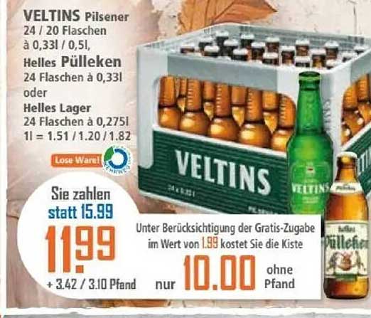 VELTINS Pilsener 24/20 Flaschen à 0,33l / 0,5l
