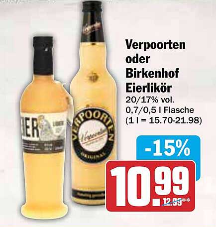 Verpoorten oder Birkenhof Eierlikör 0,5 l Flasche - jetzt zugreifen!