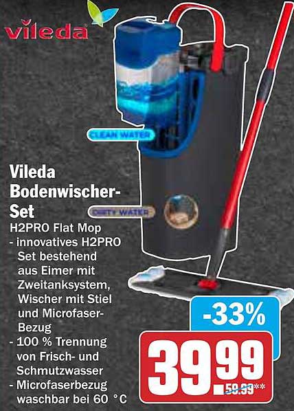 Vileda Bodenwischer-Set H2PRO Flat Mop