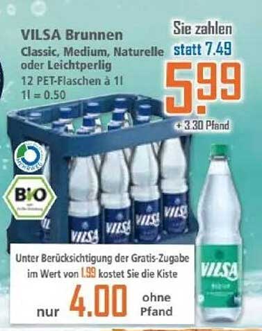 VILSA Brunnen Classic, Medium, Naturelle oder Leichtperlig - 12 PET-Flaschen