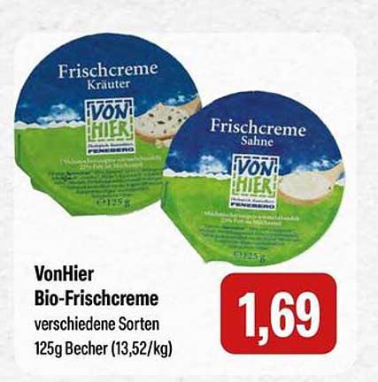 VonHier Bio-Frischcreme verschiedene Sorten 125g Becher