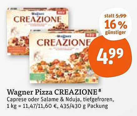 Wagner Pizza CREAZIONE 8, Caprese oder Salame & Nduja, tiefgefroren
