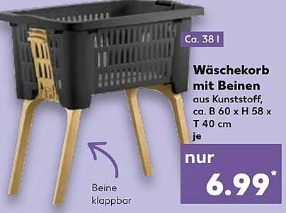 Wäschekorb mit Beinen aus Kunststoff, ca. B 60 x H 58 x T 40 cm