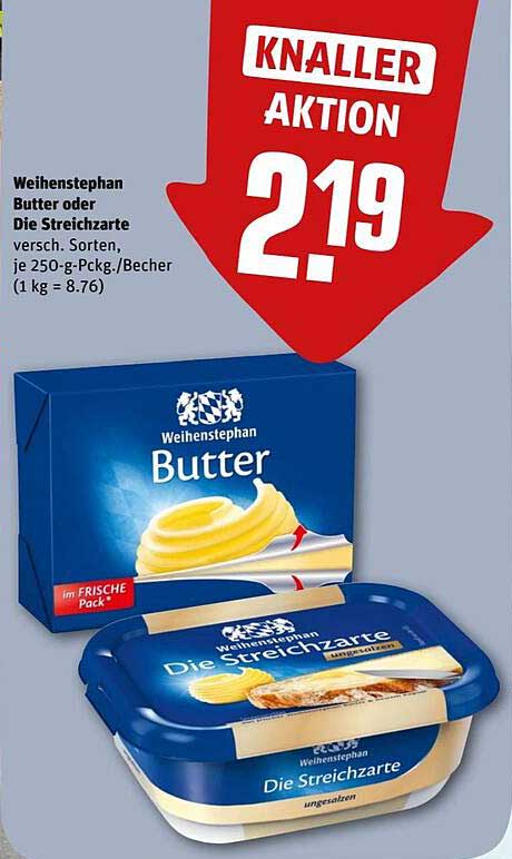 Weihenstephan Butter oder Die Streichzarte, verschiedene Sorten, je 250-g-Pack/Becher