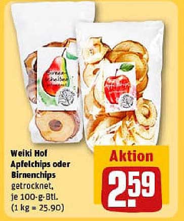 Weiki Hof Apfelchips oder Birnenchips getrocknet, je 100-g-Btl.