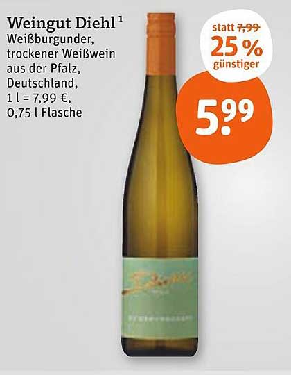 Weingut Diehl - Weißburgunder, trockener Weißwein aus der Pfalz