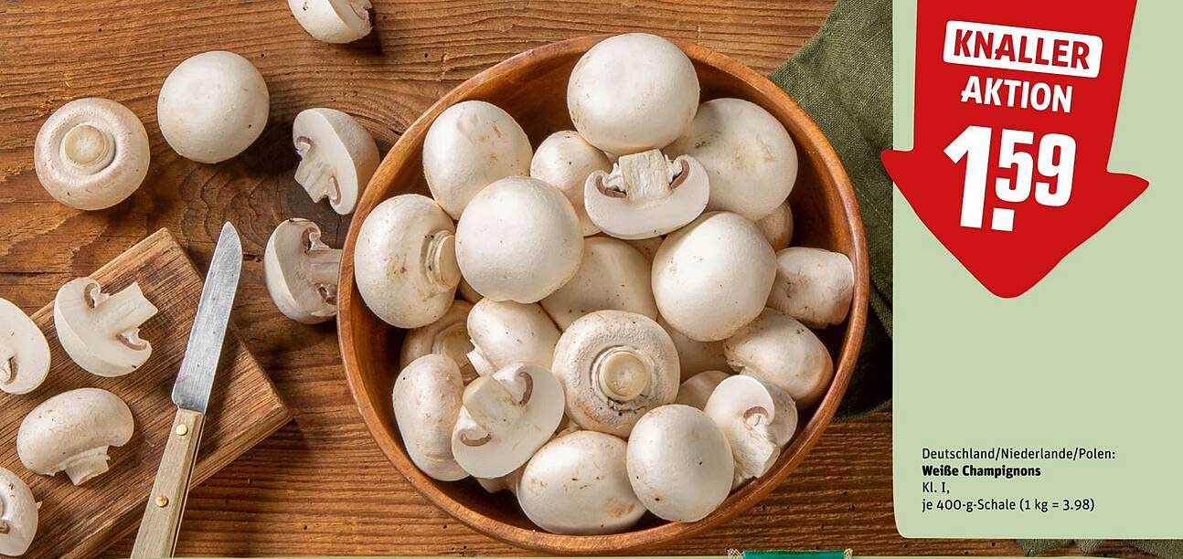 Weiße Champignons, Kl. I, je 400-g-Schale